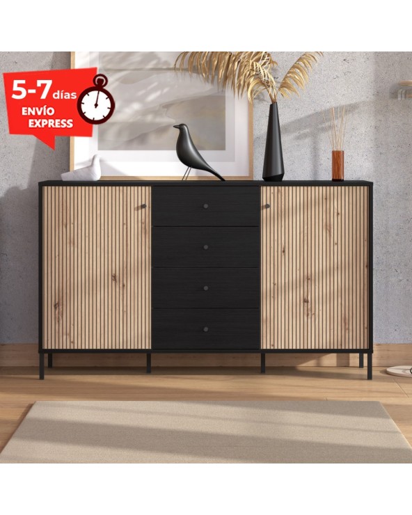 Aparador 2 puertas y 4 cajones artisan y ébano 157 cm Normandía
