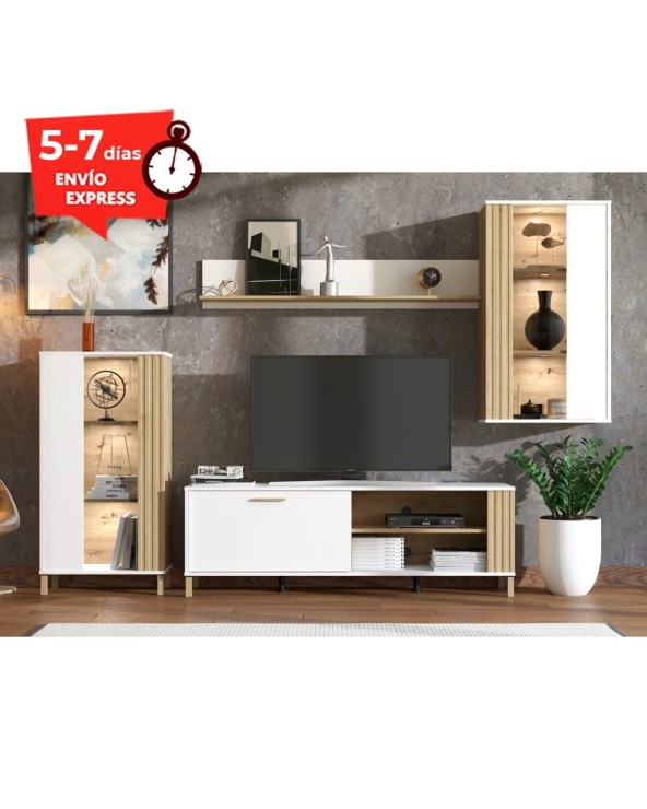 Mueble salón blanco y artisan 280 cm Grecia