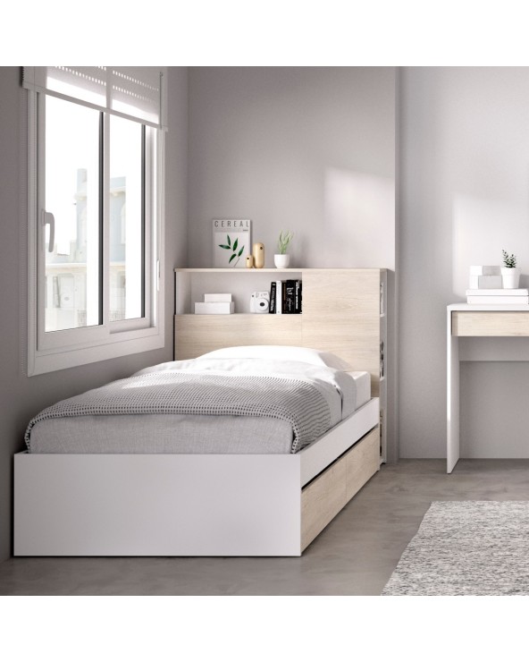 Cama compacta juvenil blanca y natural Neptuno