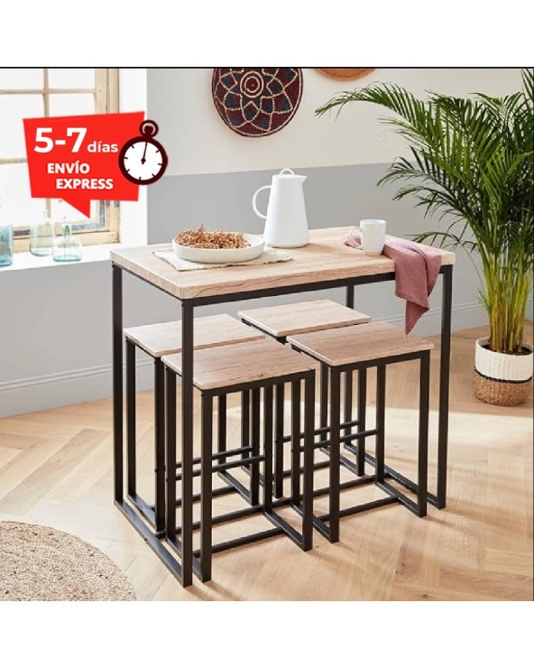 Mesa alta con 4 taburetes Hakuba