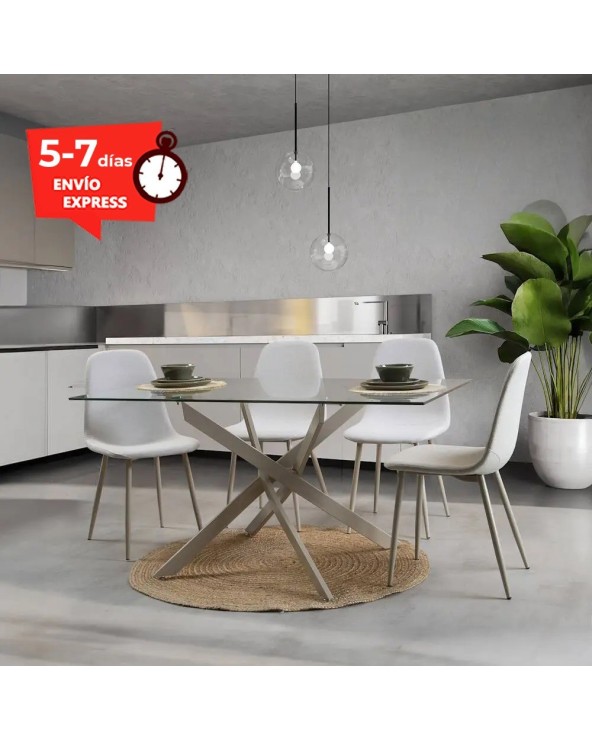 Mesa comedor cristal con patas crema 140x90 cm Karina
