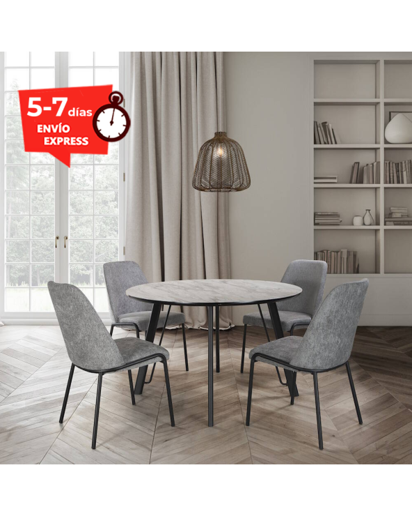 Mesa comedor redonda 120cm gris y negro Amil