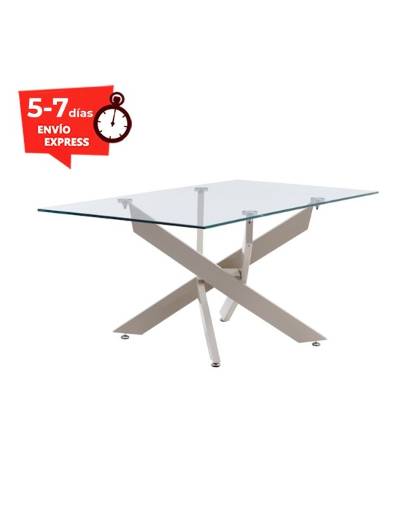 Mesa Centro Cristal con Patas Crema Karina 110x55 cm