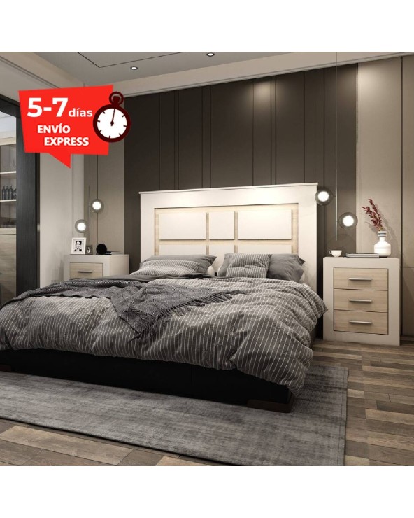 Cabecero con mesillas cashmere y roble 260 cm Lydia