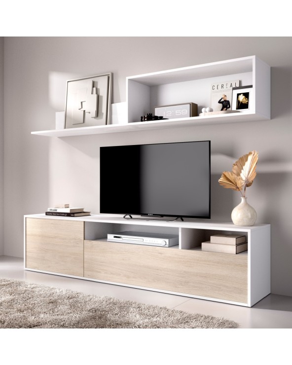 Mueble salón blanco y natural 180 cm Clip