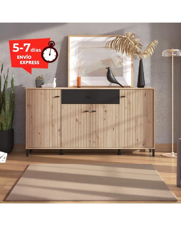 Aparador Salón Roble Artisan y Negro 170 cm Niza