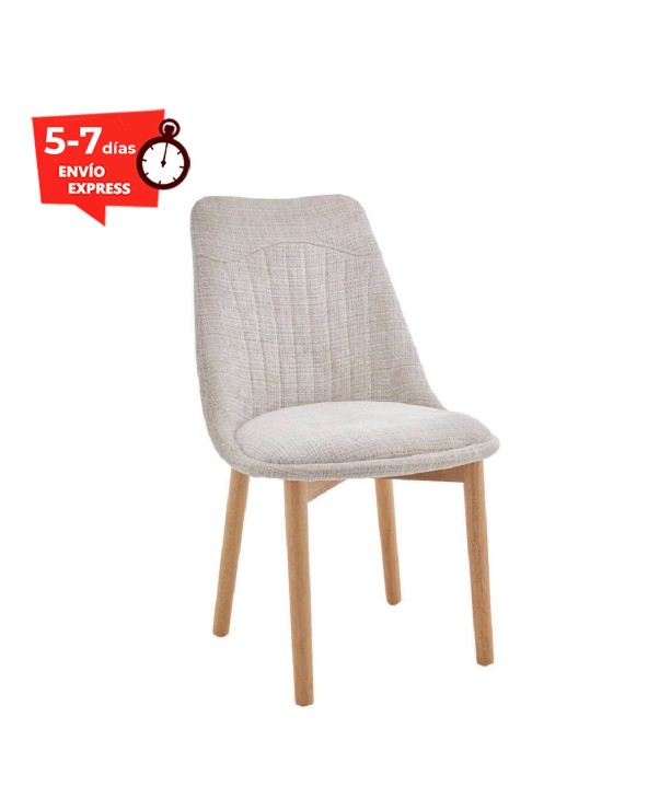 Silla Comedor Tapizada Beig con Pata de Madera Kai
