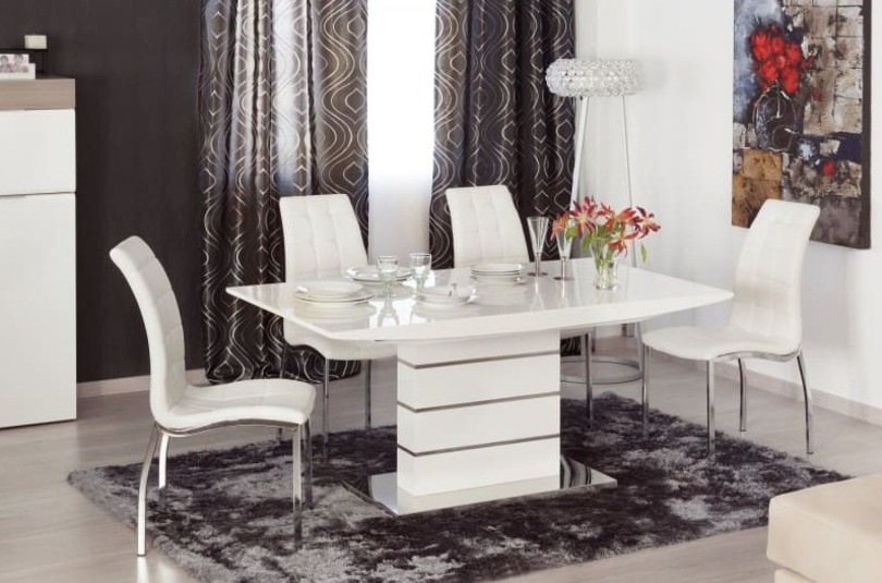 tendencia decoración salon mesa comedor moderna blanco brillo