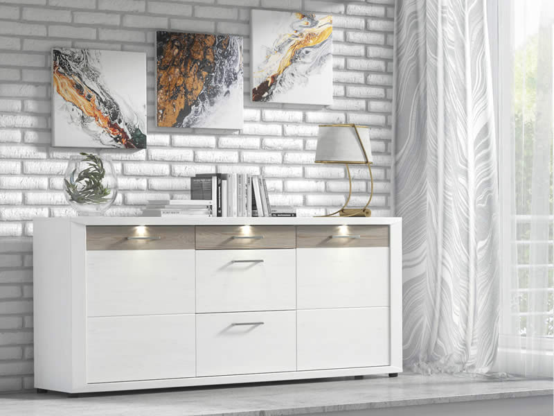 Elegante aparador moderno con gran espacio de almacenamiento, perfecto para  comedor y entrada, color blanco