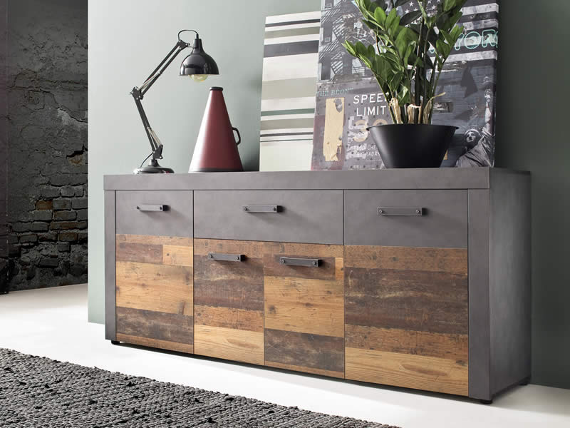 Mueble Aparador de Salón de diseño industrial color madera envejecida - MerkaHome