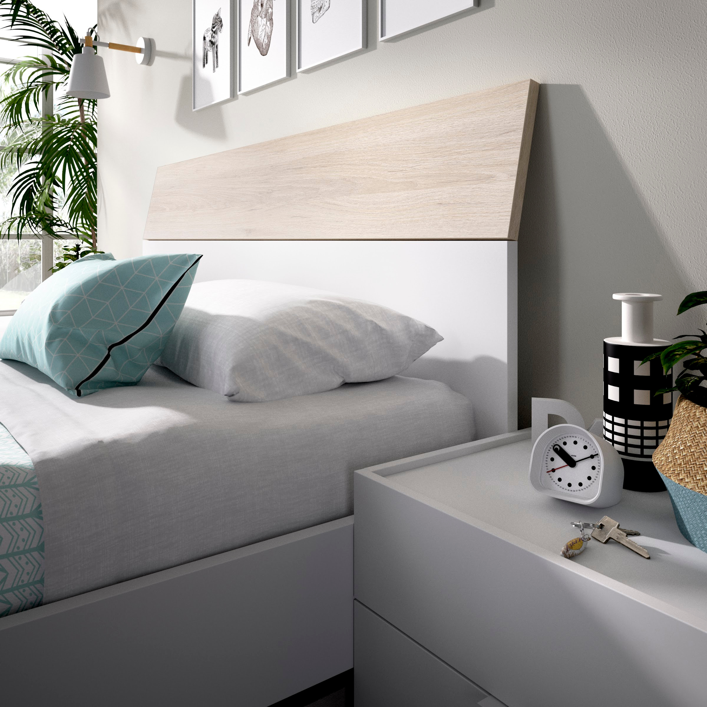 FOTO DETALLE DORMITORIO BLANCO Y NATURAL GOLETA