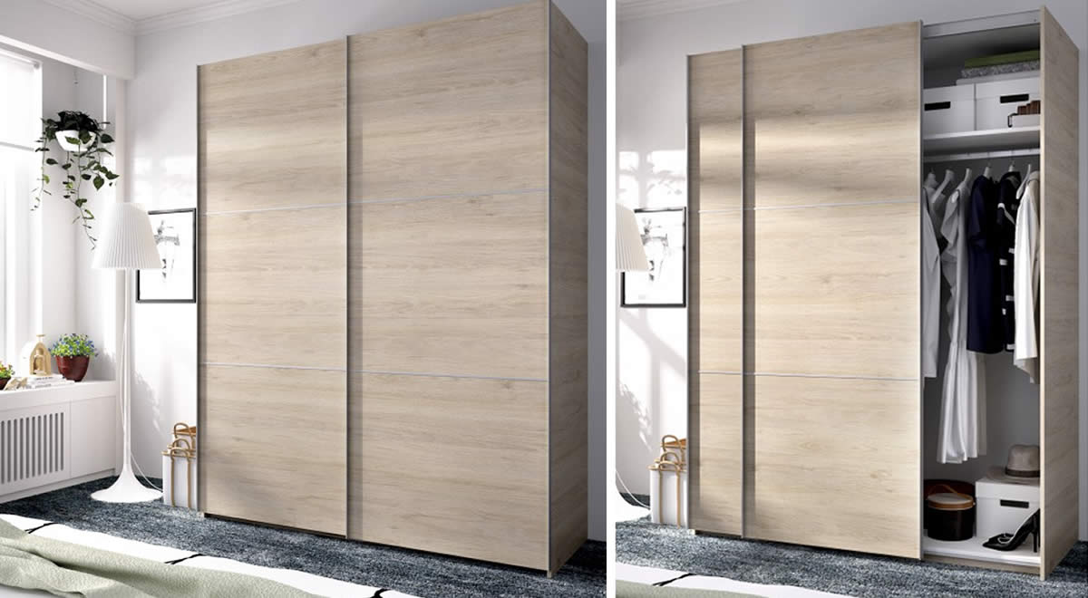 Armario de puertas correderas de 150 cm color natural MATT