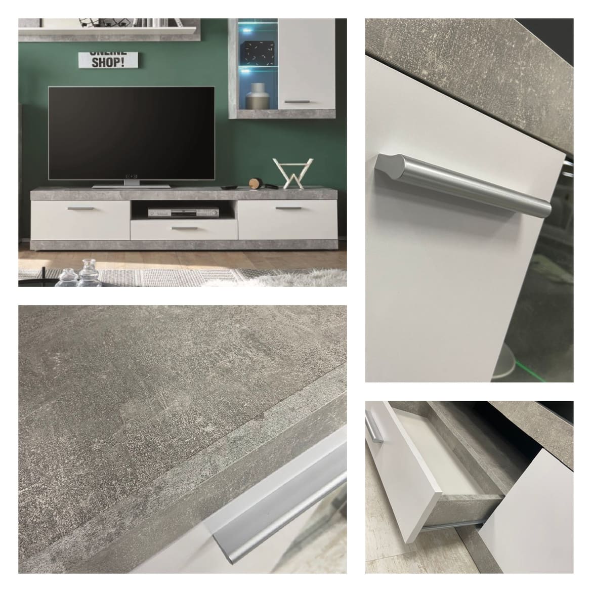 Mueble de Salón en color blanco y cemento modelo Oxford